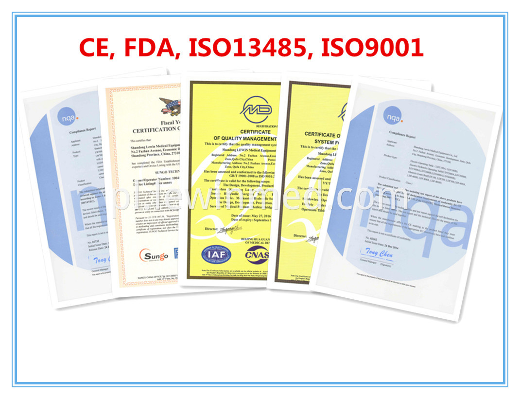 CE, FDA and ISO certificates